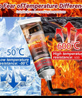 Heat Resistant Silicone Sealant 2 Pack 50ml Each for Oven Doors and Glass Cooktops, showing temperature resistance from -50°C to 600°C.