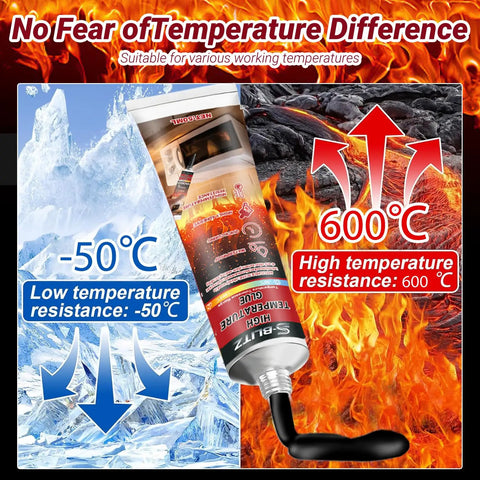 Heat Resistant Silicone Sealant 2 Pack 50ml Each for Oven Doors and Glass Cooktops, showing temperature resistance from -50°C to 600°C.