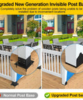 Comparison of stainless steel 6x6 post base bracket set, showcasing adjustable design for pavilion deck porch handrail support.