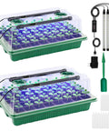 2 Pack 80Cell Seed Starter Tray With Timed Grow Light System, Humidity Domes And Base, Indoor Mini Greenhouse Germination Trays