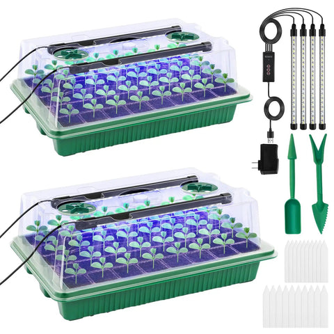 2 Pack 80Cell Seed Starter Tray With Timed Grow Light System, Humidity Domes And Base, Indoor Mini Greenhouse Germination Trays