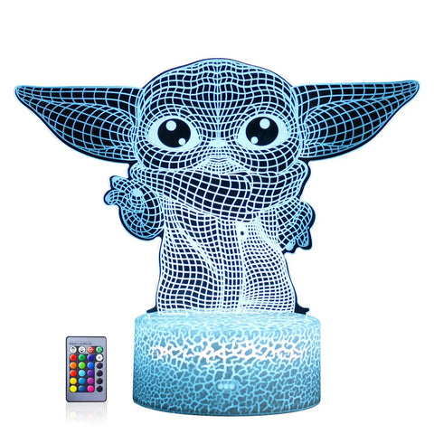 Baby Yoda 3D Night Light LED Lamp With Remote And Smart Touch Control featuring a glowing pattern and color-changing options.