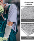 Close-up of Boss Level Cut Resistant Arm Sleeves HPPE Anti Slash Protective Guards 18 Cm Gray, worn by mechanic.