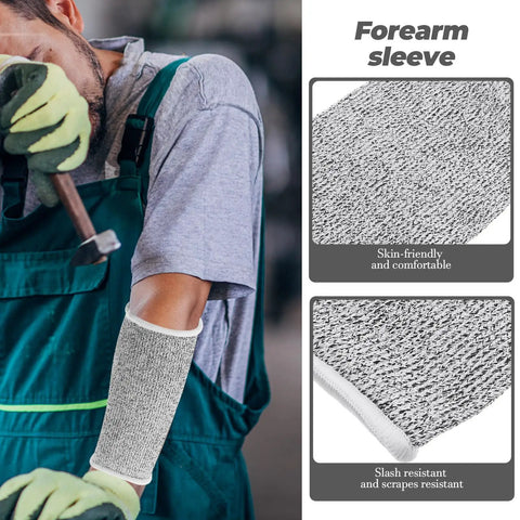 Close-up of Boss Level Cut Resistant Arm Sleeves HPPE Anti Slash Protective Guards 18 Cm Gray, worn by mechanic.