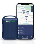 Keep Your Gear Locked Down With This Rugged GPS Asset Tracker All Week Battery Life Real Time Location Updates Via Smartphone App For Trucks Cars And Equipment Security with smartphone showing tracking app.