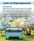 Replacement Cooler Hinges Kit Compatible With BMX 25 52 And 72 Qt Coolers shown with cooler during outdoor picnic