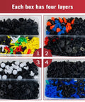 Heavy Duty 2041 Piece Shop Essentials Kit With Beefy Push Pin Retainers And Door Trim Clips To Fix Your Ride Quick Features. Four-layered organizer with assorted automotive fasteners.