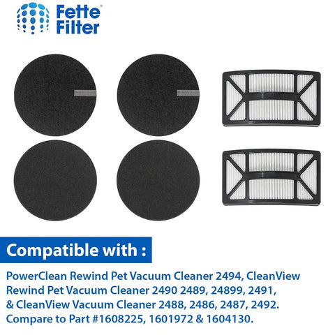 Vacuum Filter Kit For Rewind Pet Vacuum By Bissell, Packed With 2 Pre Motor Fiber Filters, 2 Pre Motor Foam Filters, And 2 Post Motor Filters, Replacement Combo Pack shown.