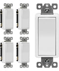 5 pack 4 Way Decorator Rocker Light Switch 15A 120V 277V Gloss Finish With Ground Wire Lead Attached UL Listed Residential Commercial