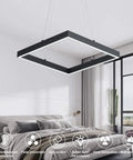 Sleek Square LED Pendant Light With One Ring Acrylic Shade For Dope Modern Look In Bedroom Adjustable Height 6000K Black Finish