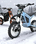 High Output 2000W Electric Dirt Bike With 14X12 Off Road Wheels And Heavy Duty 21Ah Battery in snowy setting