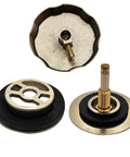 Top Shelf 35 Inch Cable Driven Bath Drain Trim Kit With Rotary Overflow Cover And Smooth Pop Up Stopper featuring metal components and rubber seals.