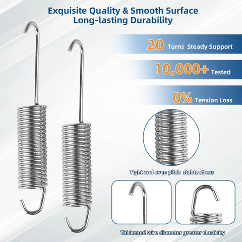 Real Deal No Fuss 2 Pack 4.5 Inch Replacement Spring For Recliner And Couch Heavy Duty Extension Parts With Reinforced Hooks shown in silver finish.