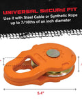Smart Snatch Block Pulley For ATV UTV Winch - Change Direction And Boost Mechanical Advantage, orange design with measurements.