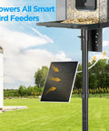5V 3W Solar Panel For Smart Bird Feeder And Outdoor Security Camera With IP65 Waterproof Build mounted below a bird feeder