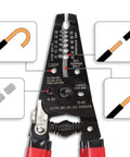 Close-up of 7 Inch Wire Stripper Tool Built Tough With Hardened Steel, detailed view of features including wire loops and cutters.