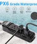 IPX6 Waterproof Outdoor Surge Protector Power Strip With 3 Wide Spaced Outlets 3 Ft Cord On Off Switch Safety Lock ETL Certified