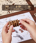 3D Wooden Puzzle Revolver Kit For Adults A Steampunk Mechanical Revolver DIY Assembly Project Unique Gift Idea For Gearheads Collectors And Makers Handcrafted Display Piece With Retro Futuristic Flair, 318-piece wooden revolver kit in hands