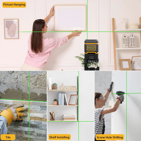Green Cross Line Laser Level With Tripod Self Leveling Tool For Picture Hanging And Tile, Floor, Wall Alignment, DIY Friendly Home Renovation, Indoor Outdoor Use, 82 Ft Range, Easy Setup, Bright Green Beam used for picture hanging