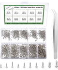 Dope 1200-Piece Tiny Screw Kit With Phillips Pan Head Machine Screws in size compartments with tweezers