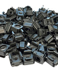 Built Like A Tank 10-32 Snap In Cage Nuts And Screws With Flat Washers 100 Count Pack Black Oxide hardened steel cage nuts.