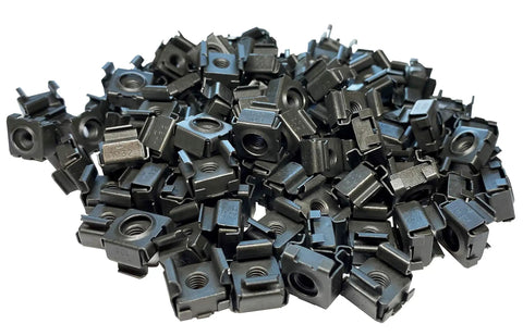 Built Like A Tank 10-32 Snap In Cage Nuts And Screws With Flat Washers 100 Count Pack Black Oxide hardened steel cage nuts.