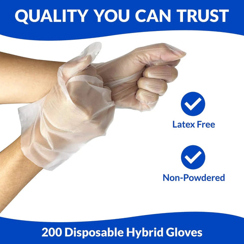 Latex Free Disposable Gloves Large 200 Pack Hybrid TPE Ambidextrous For Food Handling Clear Anti Slip Powder Free 10 Inch Length