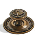 Heavy Duty Antique Brass Cabinet Knobs With Vintage Backplate Two Pack Built Like A Tank Straight Up Premium Zinc Alloy Hardware. Close-up view of ornate knob design.