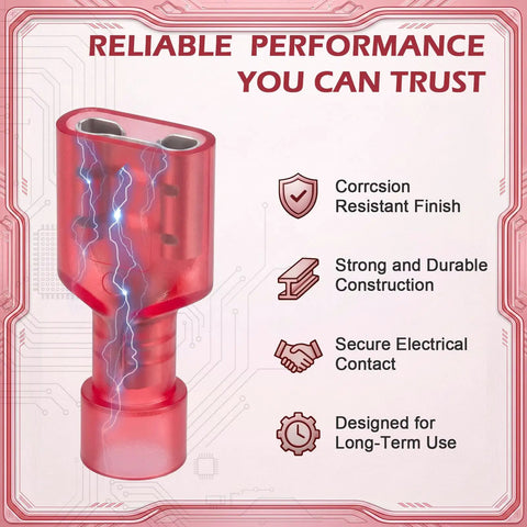 200 Pcs Red Nylon Female Spade Connectors For Quick Electrical Disconnects With Tinned Brass Core And Self-Stripping Crimp Insulated Terminals Totally Made To Fit 22 To 16 Awg Wiring Runs Securely, red insulated connector