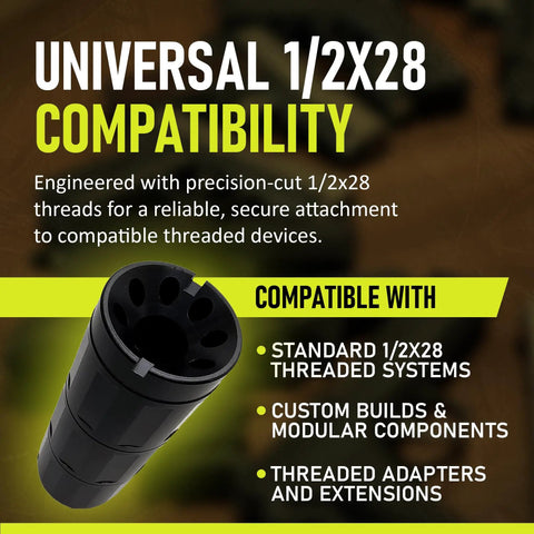Beefy Heavy Duty CNC Machined 1/2x28 Threaded Enhancement Adapter With 3.8 Inch Precision Alignment Device in Alloy Steel Black