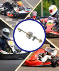 44in/1120mm Quad Go Kart Rear Live Axle Kit With Sprocket, Brake, And Wheel Hub Replacement in collage with racing go karts