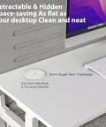 Hassle Free Slick Pop Up Outlet With Wireless Charging Pad And Fast 65W Usb Port 4 Point 7 Inch 20 Amp GfcI Countertop Mount on white desk.