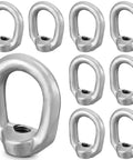 10 Pack 5/8-11 Heavy Duty Lifting Eye Nuts Hot Dip Galvanized Drop Forged Steel UNC Thread Rigging Hardware in silver.