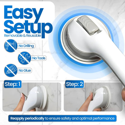Suction Cup Grab Bar For Bathtubs And Showers No Tool Install Portable Safety Handle demonstrating easy setup and secure attachment