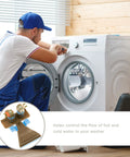 Technician installing Washer Water Inlet Valve Assembly WH13X26534 Replacement into front-load washer