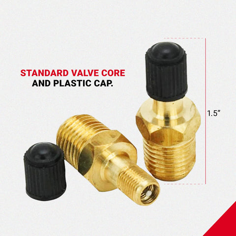 1/4-Inch MNPT Male Tank Valve With Protective Caps Pack Of 2, brass valves with black caps and 1.5-inch length size marking.