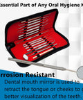 Dental Inspection Mirror With Stainless Knurled Handle 6.5 Inch Total Length 22mm Mirror Diameter Cone Socket For Pro Dental Exams And Home Checkups Durable Stainless Steel Build Easy Grip, open case