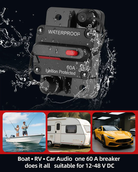 60 Amp Marine DC Circuit Breaker Switch For Trolling Motor Battery Box No Fuse Needed One Click Reset 12V To 48V Plug And Play