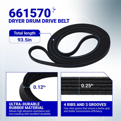 Must Have Dryer Drum Belt And Idler Pulley Kit With Bracket For Whirlpool Maytag Kenmore Dryers featuring 661570 belt details