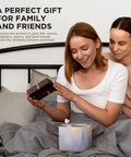 Women opening gift box containing Rechargeable Handheld High Pressure Facial Micro Nano Mist Injector Sprayer Portable Cordless