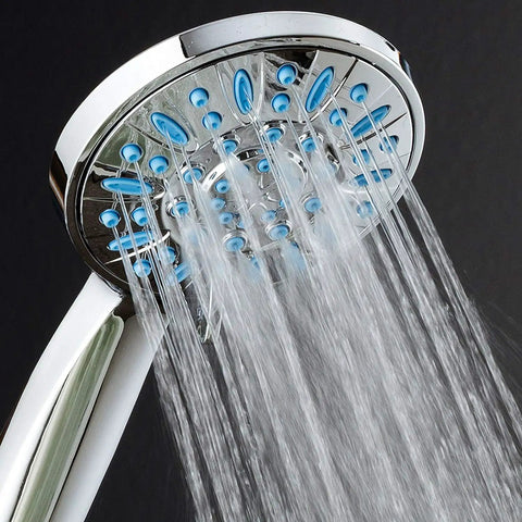 Anti-Clog High-Pressure Hand Shower With 6 Settings And Grime-Guard Nozzles For No Clogs Powerful Spray Quick Clean And A Stronger Shower In Aqua Blue