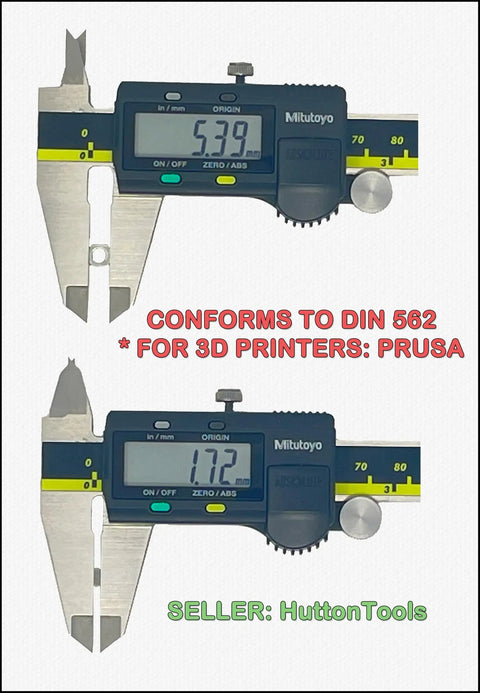 Digital caliper measuring 5.39mm and 1.72mm for Solid M3 Thin Square Nuts Crafted From Premium Rust Proof A2 Stainless Steel.