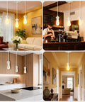 Dope Vintage Pendant Light Kit Featuring Extra Long Adjustable Hardwired Ceiling Cable With Ultra Safe E26 E27 Bulb Sockets in various home settings.