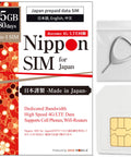 Data Only SIM Card For 180 Days With 15GB High Speed 4G LTE Plus Unlimited Data At Reduced Speed No Roaming Needed For Faster Safer Access Hotspot Tethering Docomo Network Made In Japan packaging with SIM card and ejector tool.