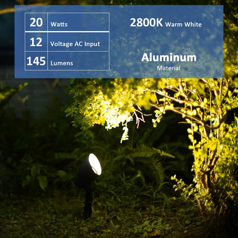 Low Voltage Landscape Spotlight Kit With 20W Halogen Bulbs 12V AC illuminating garden with warm white light
