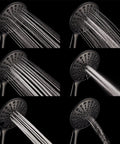 Handheld Shower Head 6 Inch Rainfall Face With High Pressure And 6 Spray Settings including Power Rain, various angles shown