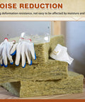 Heavy Duty Mineral Wool Insulation Boards 24 By 24 Inch Acoustic Dampening Panels For Walls And Ceilings Rockwool Thermal Shield stacked with gloves and goggles.