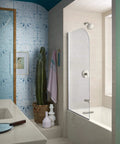 Modern bathroom featuring Pitch Shower Trim in Brushed Nickel with Single Handle, Pressure Balancing Technology installed