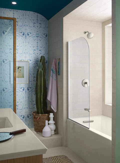 Modern bathroom featuring Pitch Shower Trim in Brushed Nickel with Single Handle, Pressure Balancing Technology installed