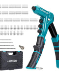 One-Handed Pop Rivet Gun Kit With 200 Rivets, 4 Drill Bits, And 4 Tool-Free Interchangeable Heads, storage case